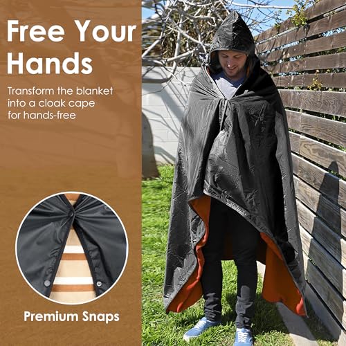 Catalonia Waterproof Stadium Blanket, Windproof Wearable Poncho for Football Sideline & Sports Events for Fans, Portable, Durable Outdoor Blanket for Camping & Tailgating - color: Black / Orange