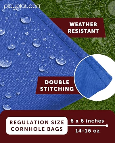 Play Platoon Cornhole Bags Weather Resistant- Set of 8 Regulation Bean Bags for Tossing- Official Professional Size & Weight Corn Hole Bags Two Color All Weather Cornhole Beans Bag Set with Tote Bag - color: Black & Blue
