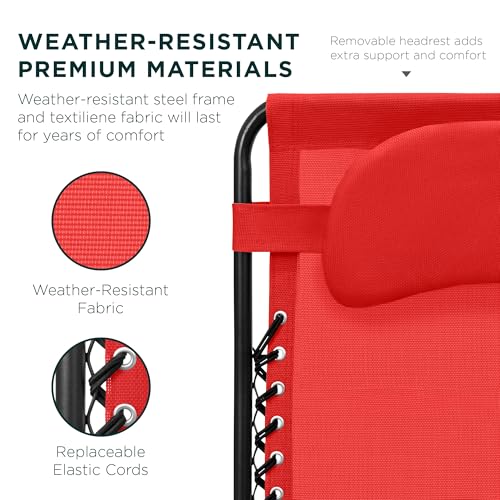 Best Choice Products Oversized Zero Gravity Chair, Folding Outdoor Patio Lounge Recliner w/Cup Holder Accessory Tray, Pillow - Crimson Red - color: Crimson Red