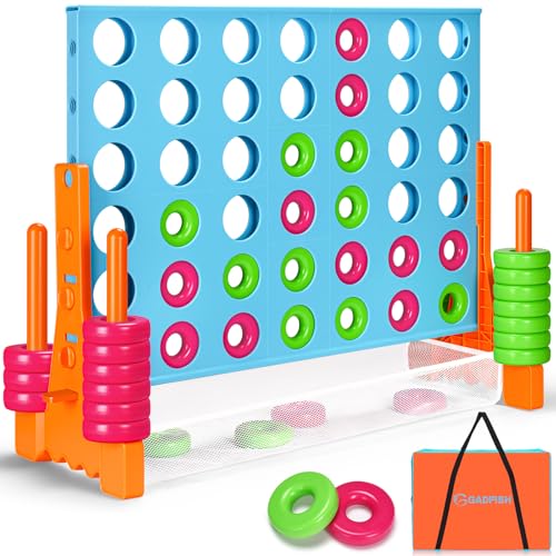 GADFISH Giant 4 in A Row - 2.6 FT Tall Outdoor 4 in A Row Perfect for Indoor & Outdoor Use, 4-to-Score Giant Game Set for Kids & Adults, with 42 Jumbo Rings & Quick-Release Slider (Blue & Orange) - color: Blue & Orange