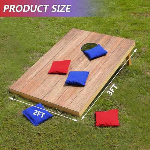 Solid Wood Cornhole Board Set, 4x2ft Regulation Cornhole Game Set with 8 Bean Bags and 2 Cornhole Boards, Premium Corn Hole Game for Adults and Family - style: 3*2 Woodgrain