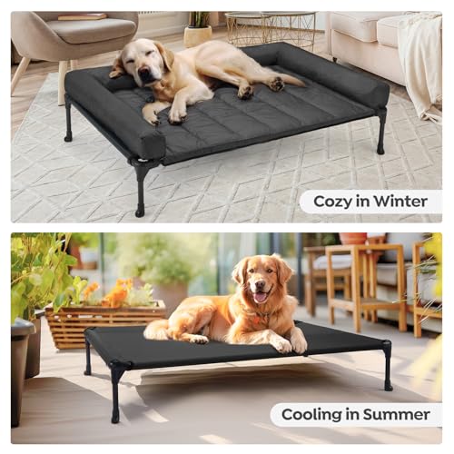 Veehoo Cooling Elevated Dog Bed Add Removable Waterproof Bolster Cushion Mat, Raised Pet Cot with Breathable Teslin Mesh, No-Slip Feet, Dog Sofa Bed for Indoor Outdoor, Medium, Black CWC2331B - color: Black, size: 32.0"L x 25.0"W x 7.0"Th