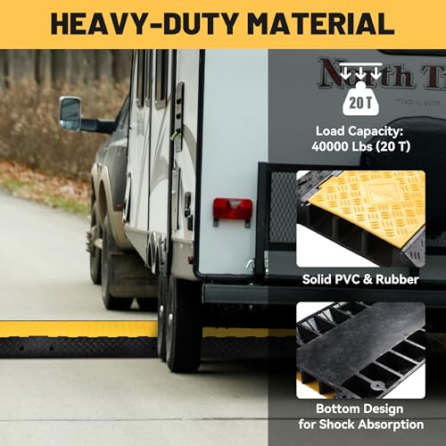 Yescom Cable Ramp Protector 3 Channel Garden Hose Protecitive 44000 Lbs Load Capacity Heavy Duty, 35.43"x23.62"x4.33" Speed Bump for Road, Driveway, Walkway and Commercial Use - size: 4.3"H - 3 Channel
