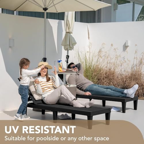 Devoko Outdoor Chaise Lounge Chair Set of 4 for Outside Pool Patio, Adjustable Waterproof Easy Assembly Chaise Lounge Outdoor (Black, Set of 4) - color: Black, size: Rattan-like 4 Pack