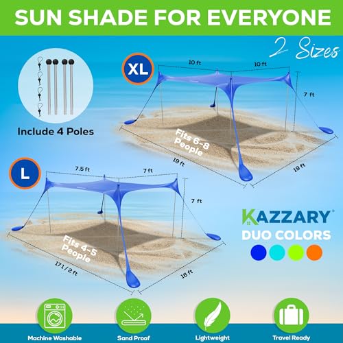 Beach Tent UPF50+ Sun Shade Canopy with Sandbags, 4 Stability Poles, Ground Pegs, Flying Disc Sand Shovel, Lightweight Sunshade Shelter, 7ft Tall for Outdoor Trips, Camping and Sports - color: Bright Blue, size: L - 7.5 X 7 ft. (with 4 Poles)