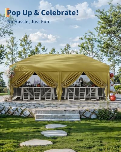 10X20 Pop Up Canopy Tent with 6 Sidewalls – Heavy Duty Commercial Instant Shelter, One-Person Quick Setup Outdoor Party Tent, Water-Resistant & Portable, Khaki - color: Khaki