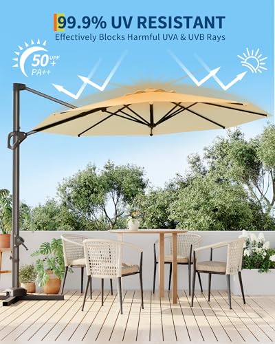 TrailBlaze 10ft Cantilever Patio Umbrella – 360° Rotating Offset Sun Shade with Adjustable Tilt, Waterproof Windproof 600D Oxford Canopy, Heavy-Duty Rustproof Aluminum Frame, Cross Base – Ideal for Garden, Patio, Poolside - color: Beige
