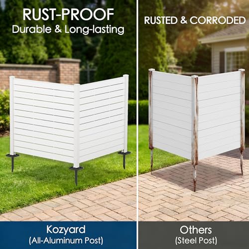 Kozyard 50" W x 48" H Outdoor Privacy Screens Aluminum Post, Air Conditioner Fence Panels, Pool Equipment Enclosure, Trash Can Screens Fence Kit for Outside Backyard Patio (White/4Panels) - color: White/4Panels