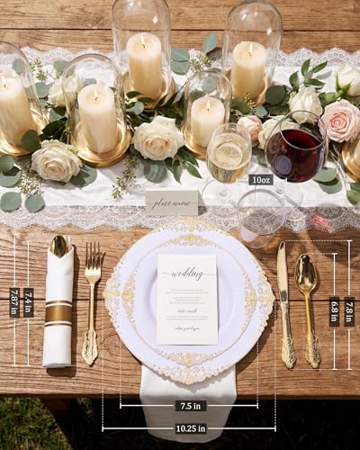 Nervure 350PCS Gold Plastic Plates - Gold Plastic Dinnerware Sets for 50 Guests - 100 Disposable Plates, 150 Silverware, 50 Cups, 50 Napkins for Wedding & Party & Mothers Day - color: Gold