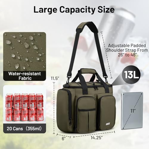 MIER Lunch Box for Men Heavy Duty Insulated Lunch Bag 20 Cans Large Leakproof Soft Cooler Bags with Multiple Pockets for Picnic Work Travel (Army Green) - color: Army Green