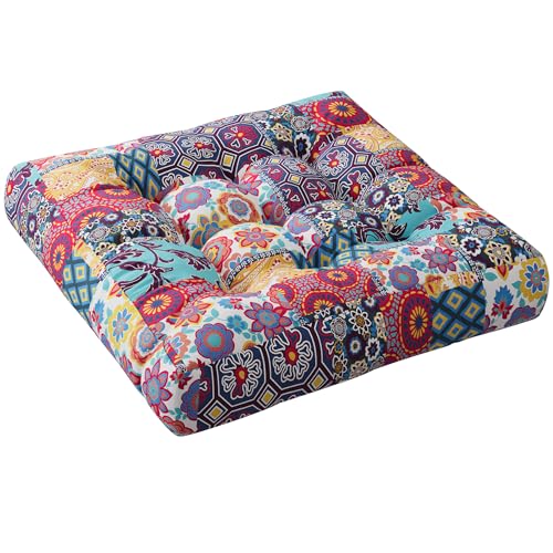Codi Boho Floor Pillow, Large Meditation Cushion for Adults, Square Pillows Seating for Yoga Living Room Tatami Sitting Home Decor, Memory Foam Added, 22x22 Inch, Multi Patchwork - color: Square | Multi Patchwork, size: 1 Count (Pack of 1)