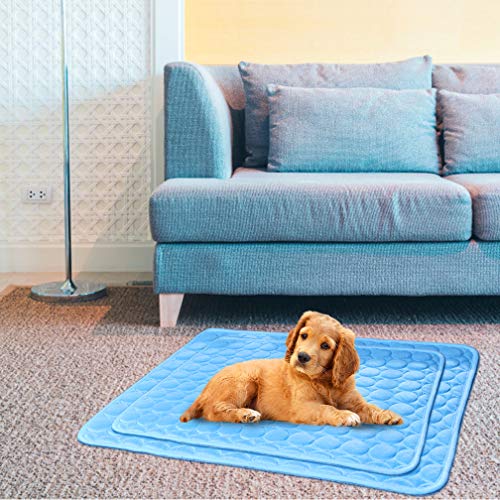 Washable Dog Cooling Mat Ice Silk Cooling Mat for Dogs Pet Self Cooling Pad Blanket Dog Cool Pad for Indoor & Outdoor Car Seats (Blue, 16x12 in)