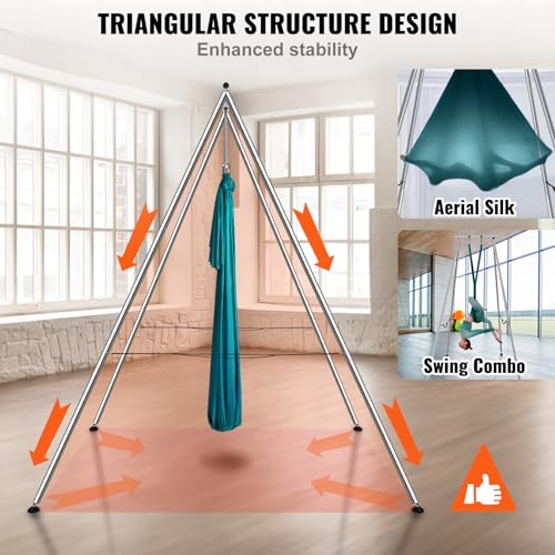VEVOR Yoga Stand Frame, Max 441-551 lbs Load Swing Stand, Triangular Structure Aerial Rig, Aerial Silk Stands with Yoga Hammock, Standard & Height-Adjustable Version - color: Green, style: Standard Version