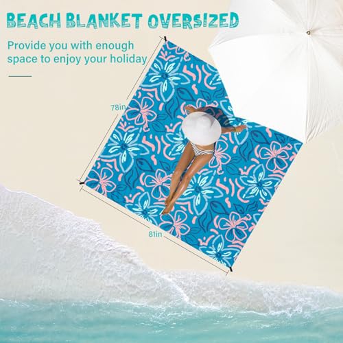 Beach Blanket Waterproof Sandproof 1-7 Adult Oversized 78 '' × 81 '' Lightweight Durable Compact Sand Free Extra Large Beach Mat for Travel Camping Hiking Picnic - color: Blue Flower, size: 78“x81”