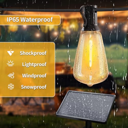SANBEN 50ft Solar String Lights with Remote, 25+1 Bulbs Solar Patio Lights Outdoor Waterproof, Solar Powered Dimmable Deck Lights for Garden Porch Party - size: 50ft-ST38
