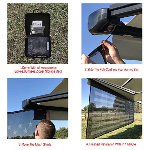 Tentproinc RV Awning Sun Shade Screen 7' X 14' 3'' (American Flag) Black Mesh Sunshade Camper Trailer Awning Shade Screen UV Blocker Completed Kits - color: Flag-Black, size: 7' x 14'3'' -Actual Measurement