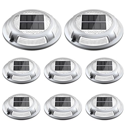 Solar Driveway Lights, 8 Pack Heavy Duty Driveway Lights Solar Powered 2 Color Mode (Cool/Warm White) IP68 Waterproof Outdoor Solar Deck Lights with Ground Stake for Pathway Garden Yard Walkway Dock - color: Cool White & Warm White, size: 8 Pack