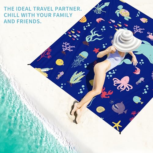 Beach Blanket Waterproof Sandproof 78''×81'' Large Suits 1-5 Adults Oversized Lightweight Picnic Mat Sand-Free Blanket for Camping Hiking Beach Travel - color: Dark Cartoon, size: 78''x81''