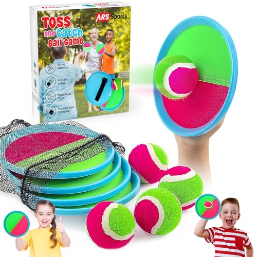 Kids Toys Toss and Catch Ball Game Set, Classic Outdoor Games with 4 Paddles 4 Balls and 1 Storage Bag, Beach Games, Yard Games, Kids Birthday Gift for 3 4 5 6 7 8 9 10 Year Old Boys Girls
