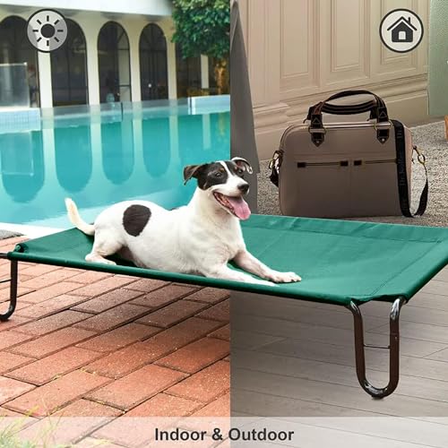pettycare Elevated Outdoor Dog Bed - Dog Cots beds for Medium Dogs, Waterproof Raised Dog Bed Easy to Assemble, Cooling Elevated Dog Bed with Teslin Mesh, Durable, Non Slip, Up to 40 lbs,Green - color: Green, size: M: 35x25.6x8 inches