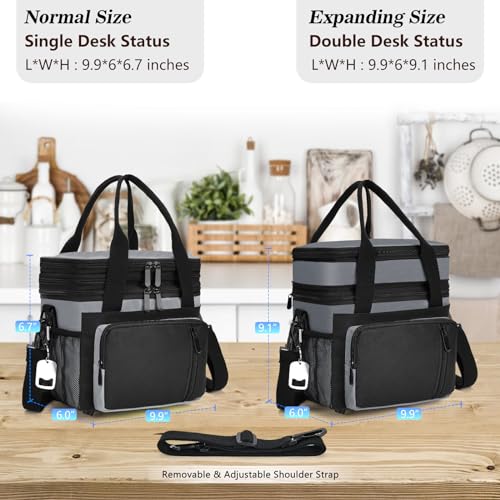 Lunch Box & Lunch Bag for Men Women, Large Insulated Adult Lunch Box, Leakproof Cooler Lunchbox with Bottle Opener for Work Picnic Beach, 16L, Gray - color: Gray & Black