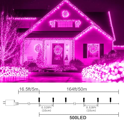weillsnow Pink Valentine's Day Lights Outdoor, 164 FT 500 LED String Lights Plug in, 8 Modes Waterproof Fairy Lights for Valentines Day, Christmas, Party, Wedding, Bedroom, Garden Decorations - color: Pink, size: 164FT