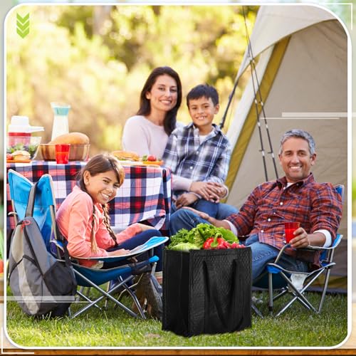 10 Pack Large Insulated Grocery Bags Reusable Shopping Bags with Zippered Top 13 x 12 x 7 Inch Thermal Cooler Totes Bulk with Handles for Hot Cold Food Delivery Refrigerator (Black) - color: Black