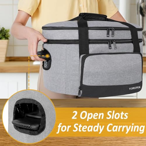 YOREPEK 2 Layer Slow Cooker Carrier, Compatible with 6, 7, 8 Quart Crock-Pot, Insulated Large Slow Cooker Travel Bag with Bottom Pad Lid Fasten Straps, for Family Gathering Potluck, Gifts for Women - color: Gray
