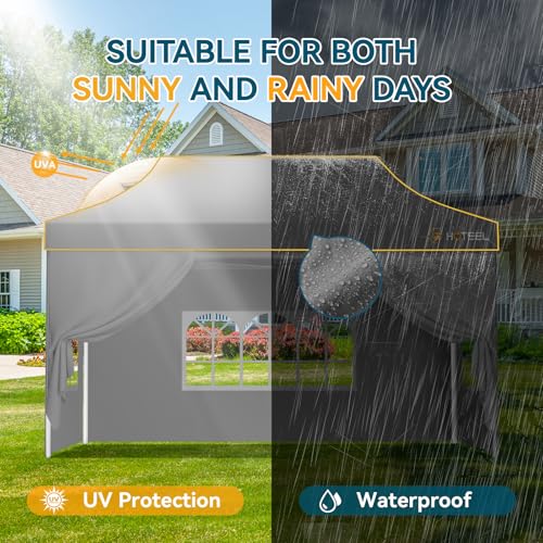 Hoteel 10x15 Pop Up Canopy Tent Heavy Duty with 4 Sidewalls, Waterproof Party Tent, Easy Set-up Commercial Instant Tents with Roller Bag & Sandbags, Hexagonal Leg (1-Year Warranty) - color: Grey 2, size: 10×15 （4 Walls）