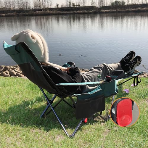 Reclining Camping Chair with Removable Footrest Lounge Chair with Headrest, Cotton Cushion, Portable Adjustable Folding Chairs - color: Cyan, size: 1 pack