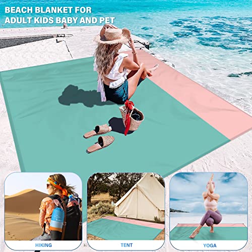 Famstar Beach Blanket Oversized Extra Large 78" X 81",Waterproof Sandproof Beach Blanket 1-7 Adults Lightweight Durable for Travel Camping Hiking Picnic - color: Green Pink, size: 78" X 81"