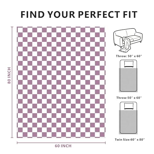 Edenleaf Checkered Blanket Flannel Throw Blankets Soft Cozy Checkered Grid Print Chessboard Gingham Pattern Throws for Bed Sofa Couch for All Seasons, 60x80 Inch, Purple - color: 01 Purple, size: Blanket-60"x80"