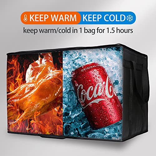 Bodaon 4-Pack Cooler Insulated Food Delivery Bag, Rideshare Delivery Bag, XXX-Large Thermal Bags for Catering/Hot Pizza, Travel/Camping/Picnic/Grocery Reusable Warmer Frozen, Black With Bottom - color: Black with Bottom, size: XXX-Large