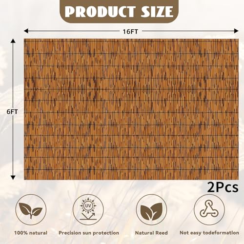 KOIUEYW Bamboo Reed Fencing, Light Russet Bamboo Fence Rolls 6ft High, Decorative Privacy Screen Reed Curtains for Patio Balcony Garden Backyard Outdoor, 6 x 16 FT (2 Pcs) - color: Light Russet, size: 6 x 16 FT (2 Pcs)