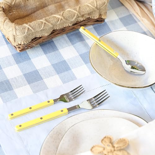 ANNOVA Silverware Set, Retro/Rivet Colorful Stainless Steel Tableware Kitchen Flatware Set Utensils, Includes Dinner Knives, Forks, Spoons, Salad Forks & Dessert Spoons (Yellow, 10 Pieces) - color: Yellow