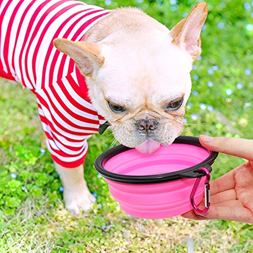 SLSON Collapsible Dog Bowls, 2 Pack, Portable Pet Feeding Watering Dish for Traveling with Carabiners (Small, Orange+Pink) - color: Orange+Pink, size: Small