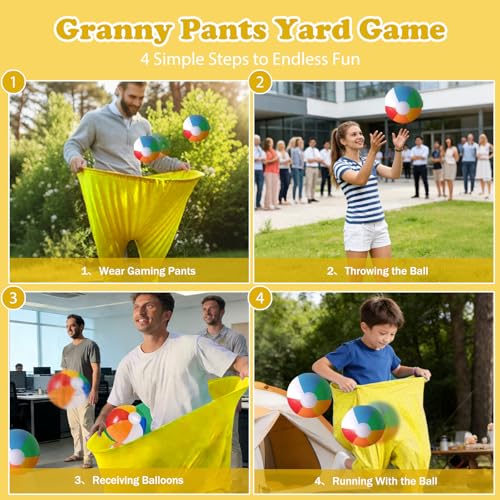 Granny Pants Yard Game Set Giant Outdoor Party Activity for Kids and Adults, Big Pants Ball Catching Set with 4 Balloons and Pump, Funny Lawn Activity, Ring Toss Games (Yellow) - color: Yellow