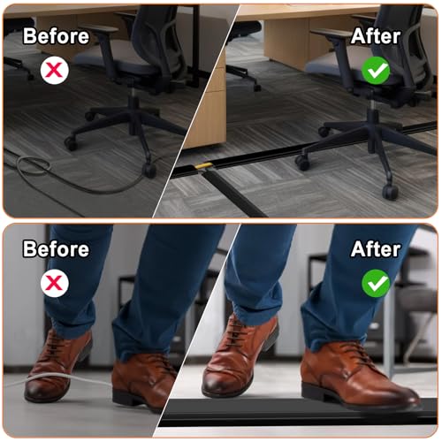10 ft Cord Covers for Wires on Floor, Heavy Duty PVC Duct Floor Cord Cover, Floor Cable Cover Easy to Unroll Prevent Trip Hazard for Home Office or Outdoor Settings (Black) - size: 10 Feet - Black - 1 Pack