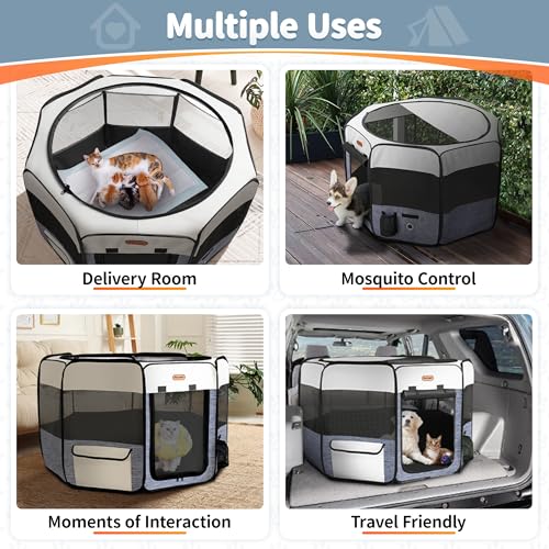Seiyierr Dog Playpen, Portable Pet Play Pen Foldable Carrying Case, Puppy Pens Outsid for Small Cat Indoor/Outdoor, Removable Mesh Shade Cover - color: Blue, size: Extra Large