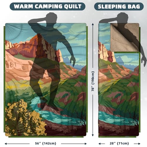 Outdoor Camping Blanket with Sherpa Lining, Extra Warm Thick Camp Blankets and Puffy Ultralight Soft Poncho DWR Camping Quilt for Cold Weather, Adventure, Sleeping, Backpacking 78"x 56" - color: Red Rocks, size: 78 x 56 inches