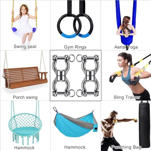 SELEWARE Silent Bearing Swing Swivel, 360° Rotational Device Hanging Accessory with Removeable Buckle for Tree Swing, Hammock Chair, Climbing Rope, Yoga, Kids Swing Swivel 1202LB Capacity - color: Swivel - Style B, 2 Pack