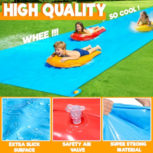 40 * 7Ft Extra Long n Width Slip Water Slide, Heavy Duty Lawn Water Slides and 3 Bodyboards 6 Stakes, Summer Outdoor Water Toys for Kids Teens and Adults Backyard Beach Swimming Pool Party - style: 40Ft Extra Long Water Slide
