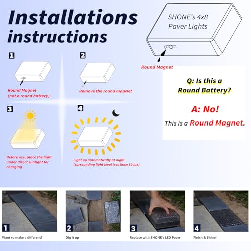 SHONELIGHTING 4x8″ Solar Ground Lights Outdoor, IP67 Waterproof & Super Bright 3500K, In-Ground Recessed LED for Path, Walkway, Driveway, Paver, Landscape & Garden (Warm White, 6 Pack)