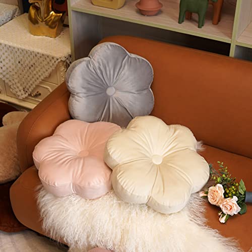 ARTMAGIC Flower Shaped Velvet Decorative Throw Pillow Cushion Ultra Soft Cute Floor Pillow for Couch Bed Sofa, White, 16x16 inch - color: White