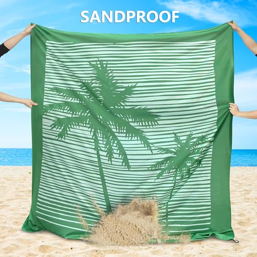 WIWIGO Beach Blanket Waterproof Sandproof Beach Mat 79" X 83"/10'x9'for 2-8 Adults Quick Drying Outdoor Picnic Mat Beach Accessories for Travel, Camping, Hiking - color: Coconut Tree, size: 79" X 83"（1-4person）