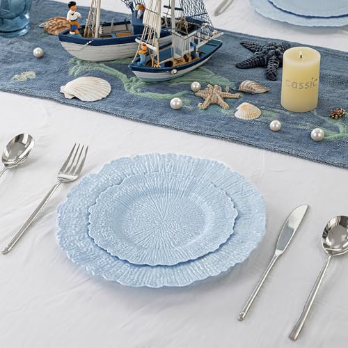 DaYammi 60Pcs Blue Plastic Plates - Light Blue Pates Disposable & Reusable - Heavy Duty Plastic Plates for Party Including 30 Dinner Plate,30 Dessert Plate for Weddings, Birthdays, Dinner Parties - color: Light Blue