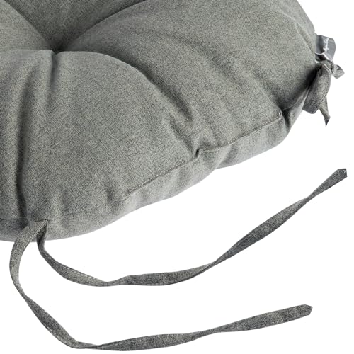 Magpie Fabrics Outdoor 15"x15"x4" Round Bistro Seat Cushions with Ties Set of 2, Tufted Waterproof Patio Floor Chair Pads for Home Garden Balcony Kitchen Office Porch, Dark Grey - color: Dark Grey