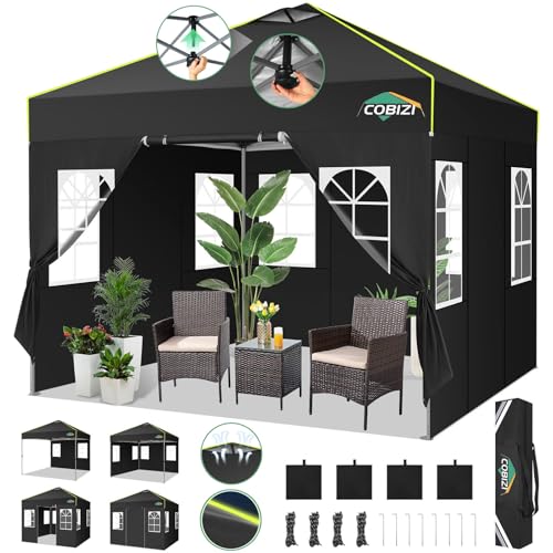 COBIZI 10x10 Pop Up Canopy Tent with 4 Removable Sidewalls, One Push Party Tent Outdoor Waterproof Event Canopy with Air Vent for Parties Commercial Wedding, 3 Height, Carry Bag, Sandbag, Black - color: Black, size: 10x10【with 4 Sidewalls】