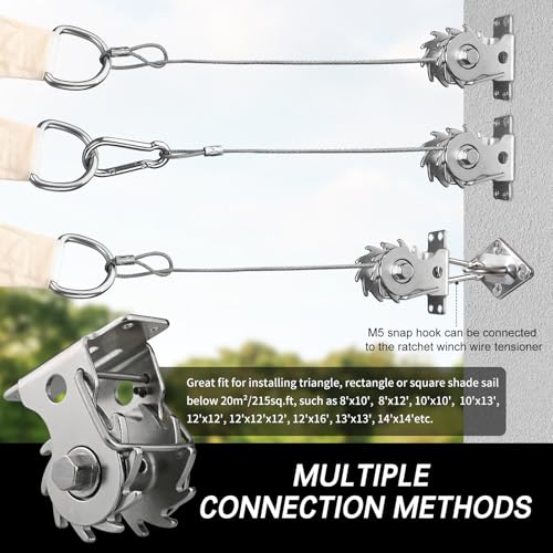 43 Pcs Shade Sail Hardware Kit with Ratchet Winch Wire Tensioner for Rectangle/Triangle Shade Sail Installation, 304 Grade Stainless for Garden, Outdoors (Winch + Hardware Kit + Cables) - size: 43 Pcs Winch Hardware Kits