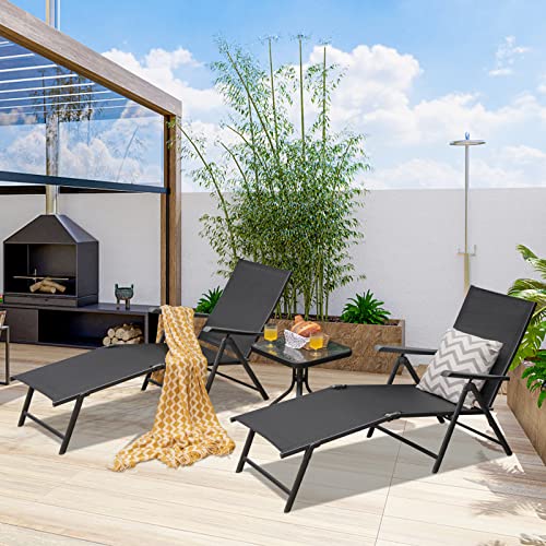 Tangkula Folding Lounge Chair Outdoor, Recliner Chaise Lounge with 5-Position Adjustable Backrest & 2-Position Footrest, No Assembly Required, Suitable for Patio Poolside Beach Yard (1, Black) - color: Black